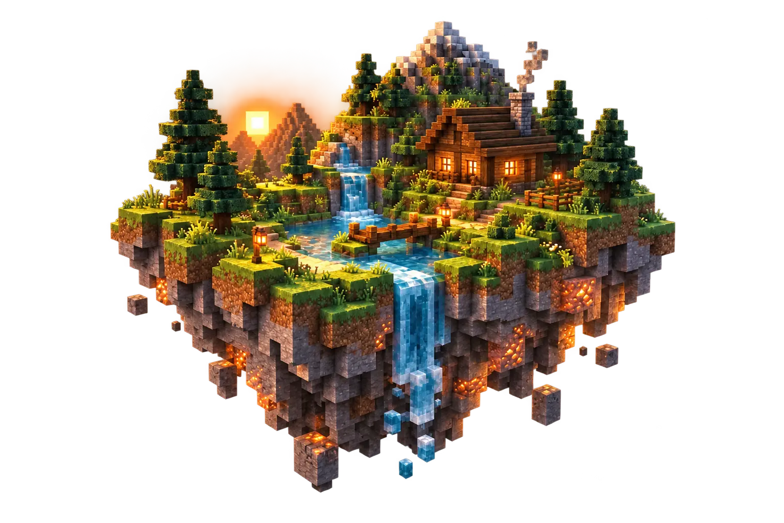 A floating block world with a glowing STIPE server
